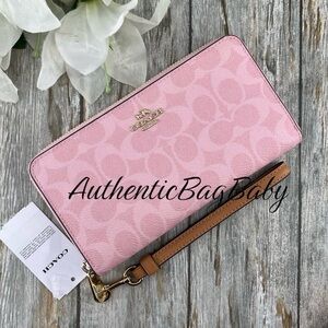 Coach Powder Pink Long Zip Around Wallet In Signature Canvas Bag Purse